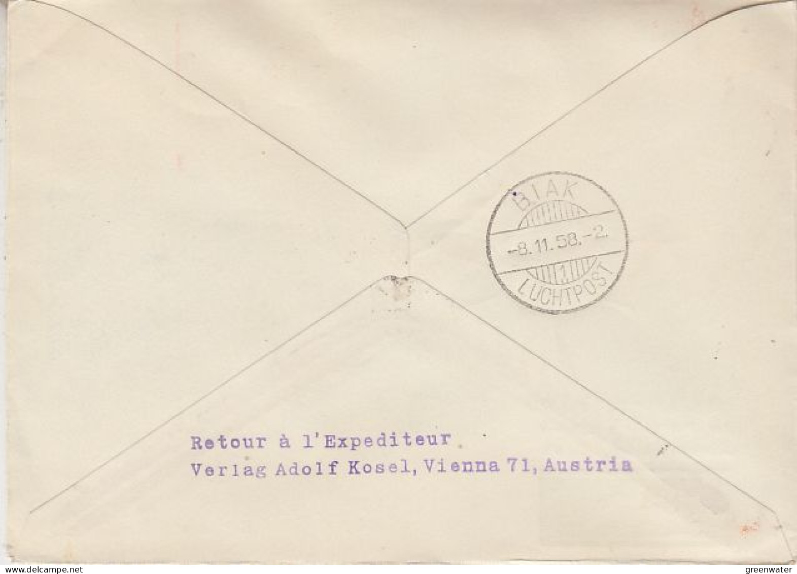 Austria 1958 KLM Polarroute 1st Flight Amsterdam- Biak New Guinea Cover (59621) - Covers & Documents