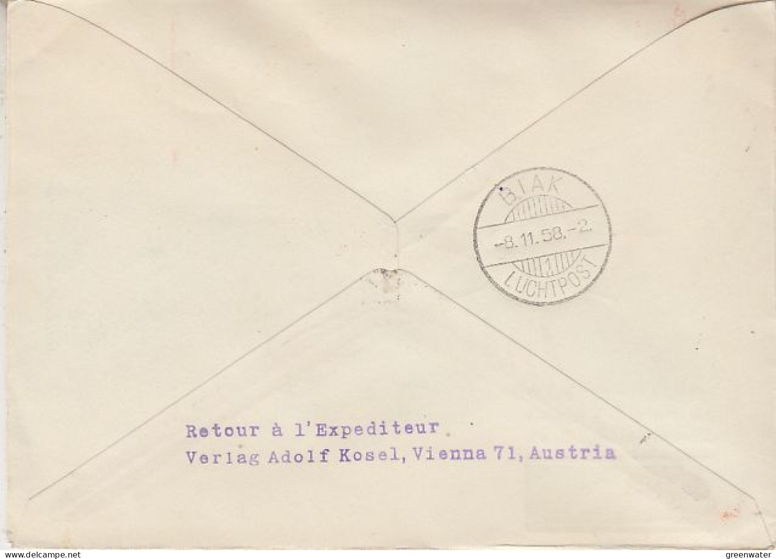 Austria 1958 KLM Polarroute 1st Flight Amsterdam- Biak New Guinea Cover (59621) - Cartas & Documentos