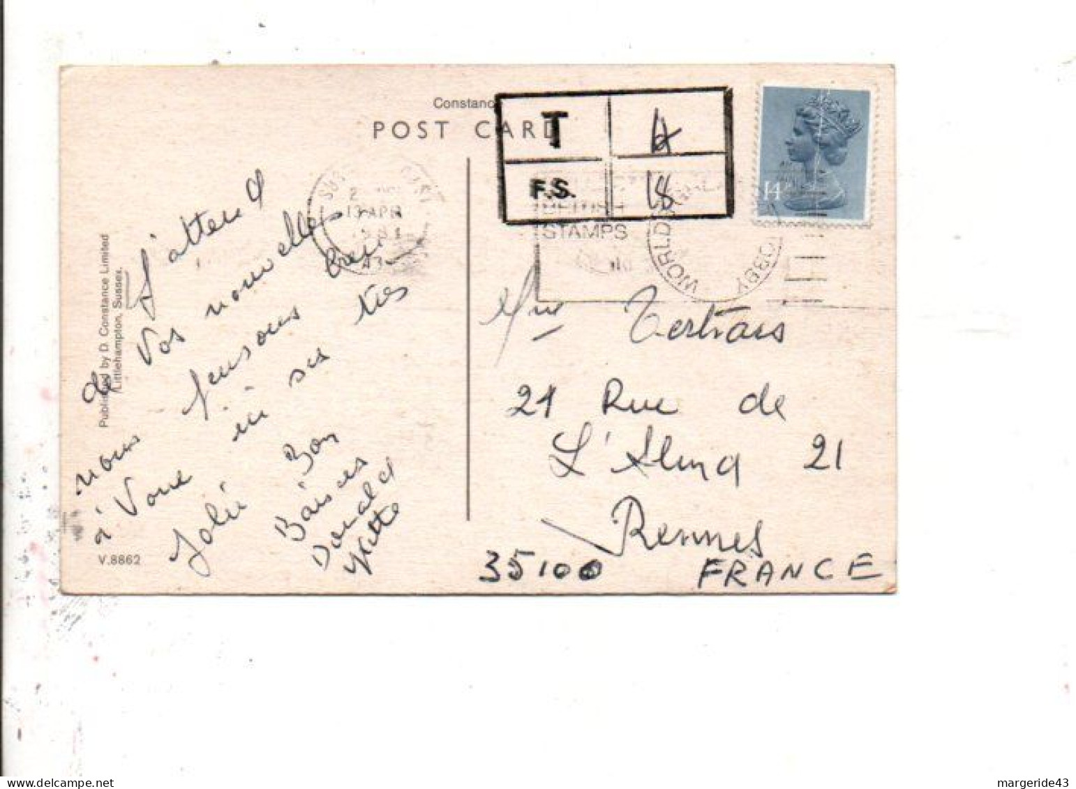 GB CARTE POUR LA FRANCE TAXEE AU DEPART 1981 - Briefe U. Dokumente