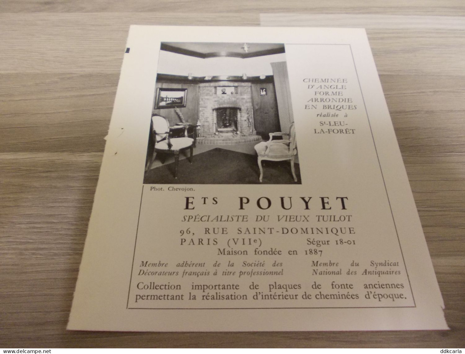 Reclame Advertentie Uit Oud Tijdschrift 1956 - Ets. POUYET - Cheminée D'angle Forme Arrondie - St-Leu-la-Forêt - Advertising