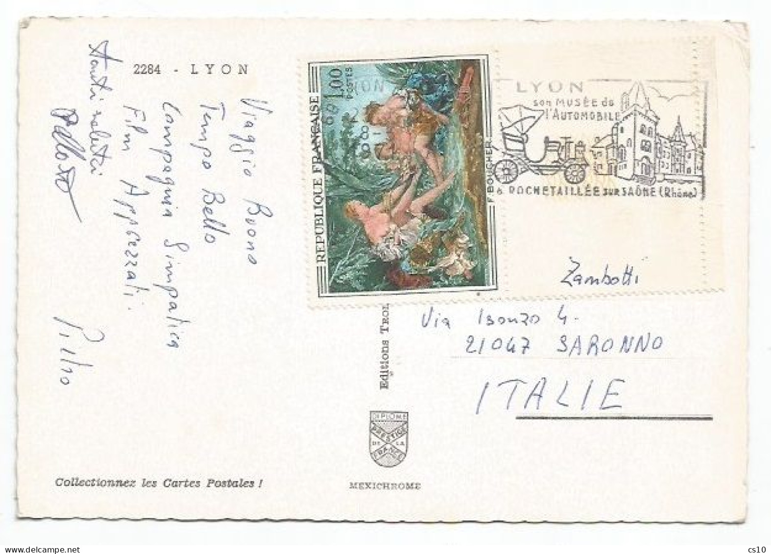 France Carte Lyon 8mar1971 X Italie  Avec Tableau Par Boucher F1 Avec Tab Enriére Et Marge De Feuille - Lettres & Documents