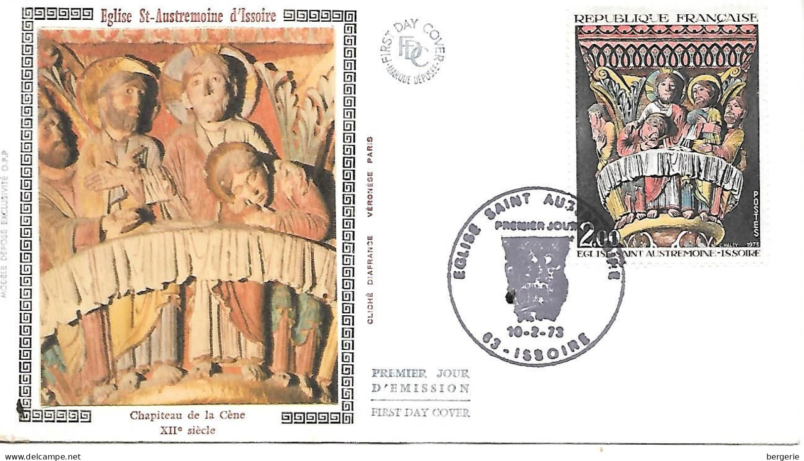 1er/ Jour   1973    -     église St-austremoine  D'issoire  -  Chapiteau De La Céne XII* - 1970-1979