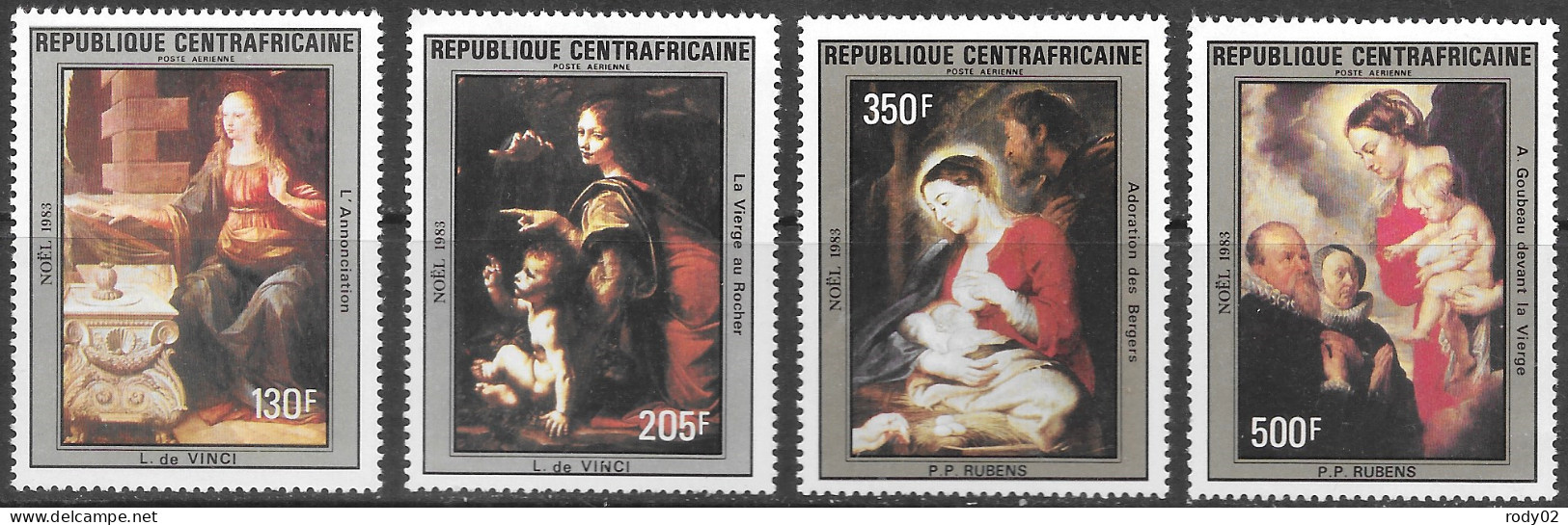 CENTRAFRIQUE - NOEL - TABLEAUX DE LEONARD DE VINCI - PA 294 A 297 - NEUF** MNH - Tableaux