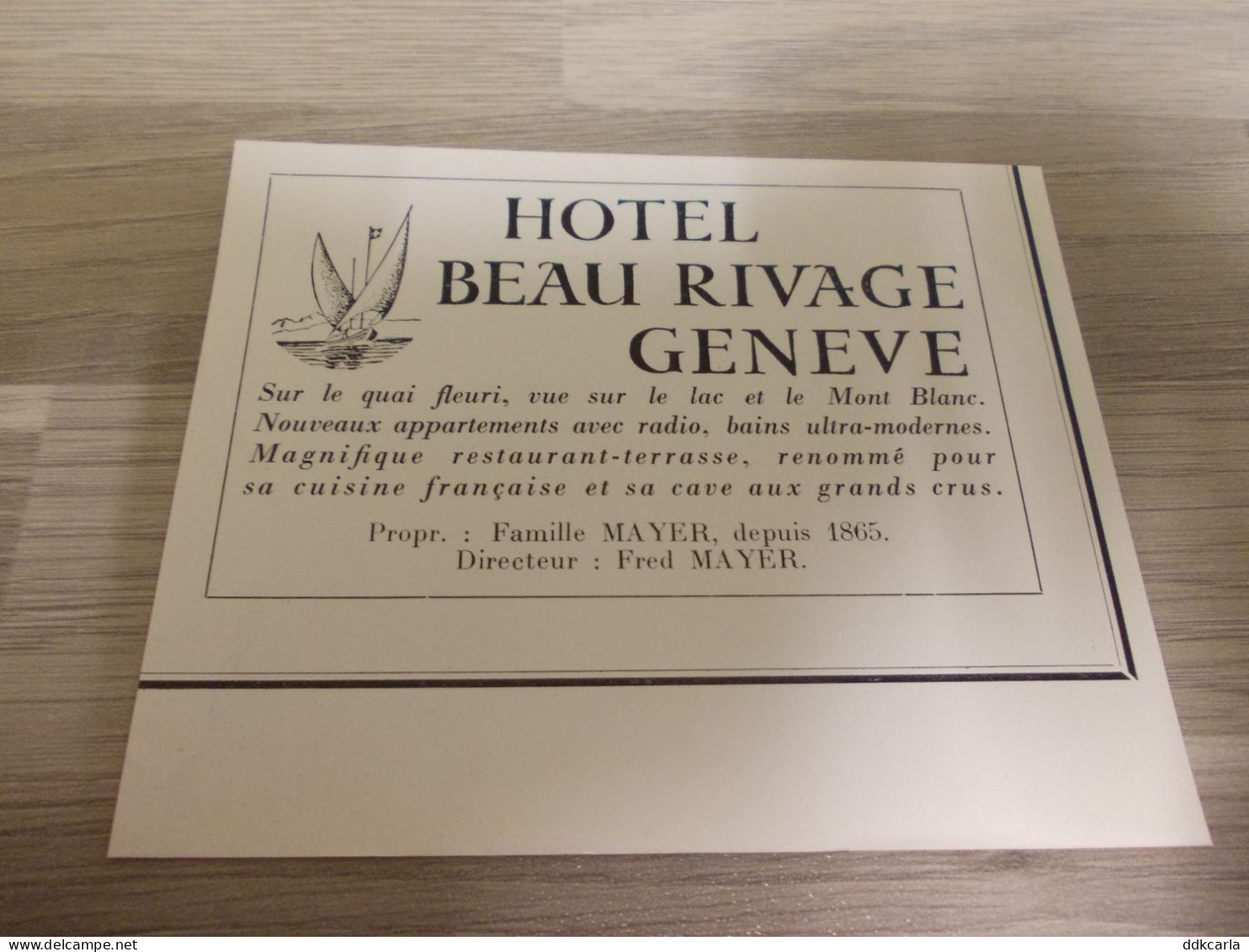Reclame Advertentie Uit Oud Tijdschrift 1956 - Hotel BEAU RIVAGE Geneve - Famille MAYER - Pubblicitari