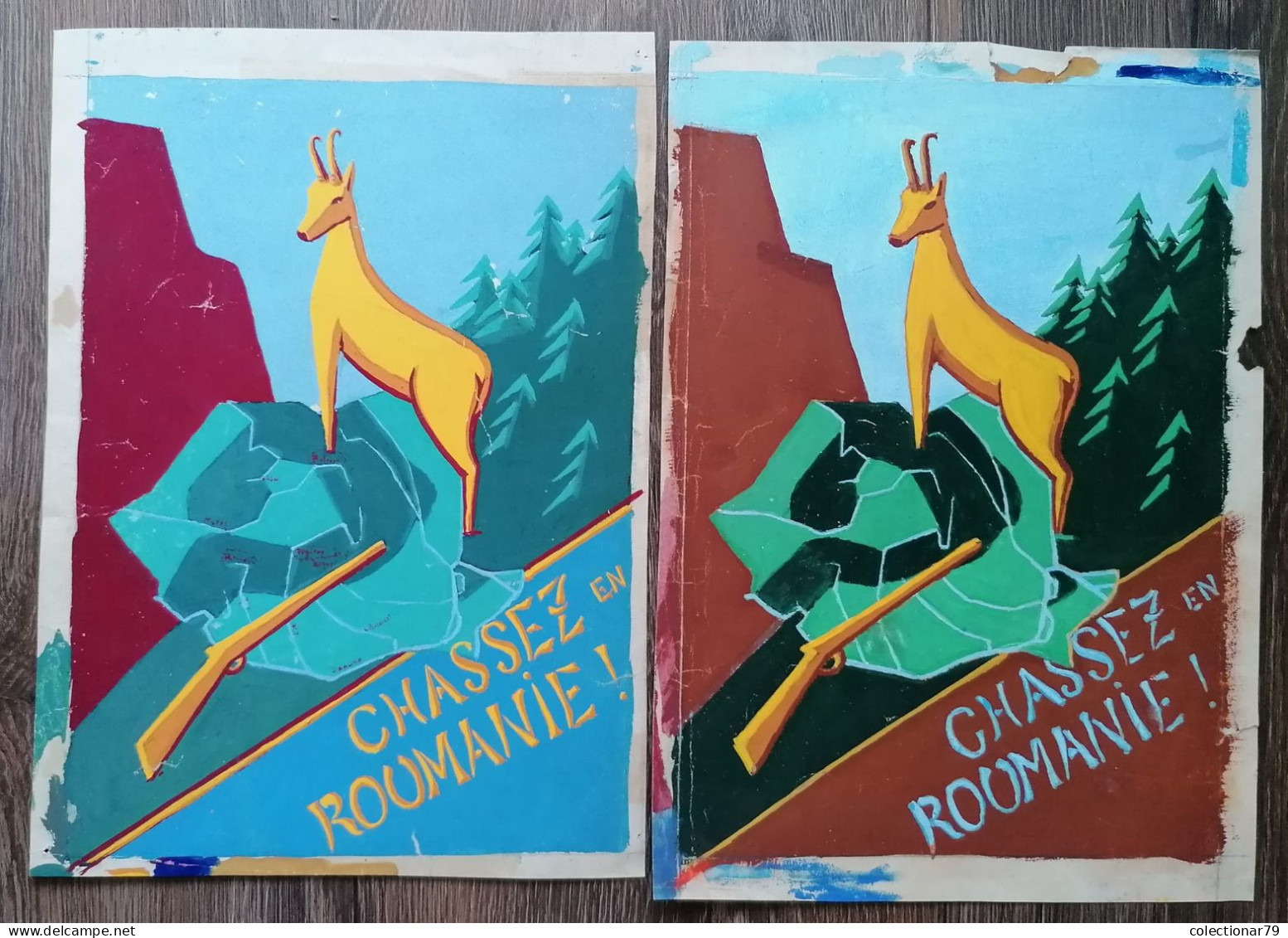 Romania Promovare Propaganda Lot Doua Proiecte Afis Chassez En Roumanie - Publicités