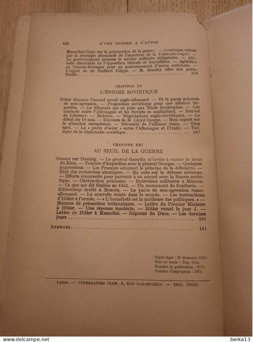 L'orage Approche-D'une Guerre à L'autre 1919-1939 CHURCHILL 1948 - Weltkrieg 1939-45