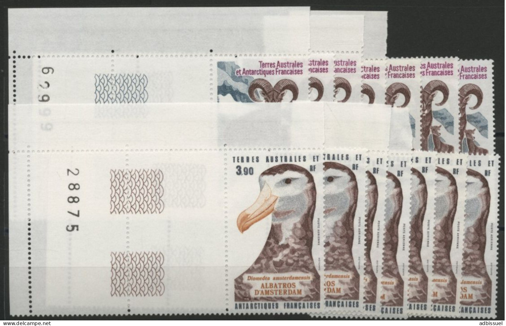 TAAF Poste Aérienne PA N° 86 + 87 (7 Exemplaires) Neufs Sans Charnière ** (MNH). "Mouflon" "Diomedea" TB - Poste Aérienne