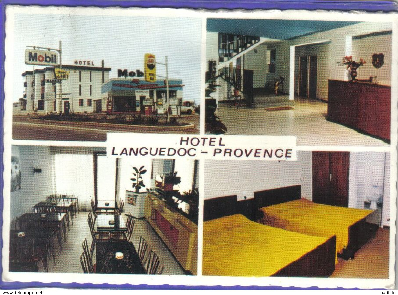 Carte Postale 34. Lunel-Viel Hotel Languedoc-Provence  Station Essence Mobil  Très Beau Plan - Lunel