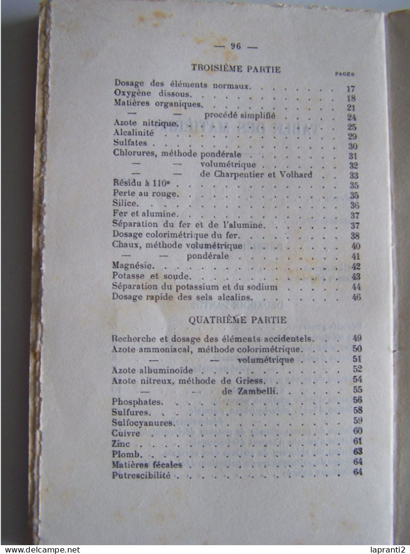 ANALYSE CHIMIQUE DES EAUX POTABLES. - Scienza