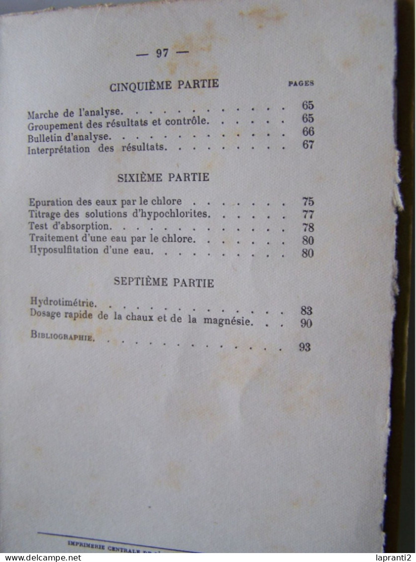 ANALYSE CHIMIQUE DES EAUX POTABLES. - Scienza