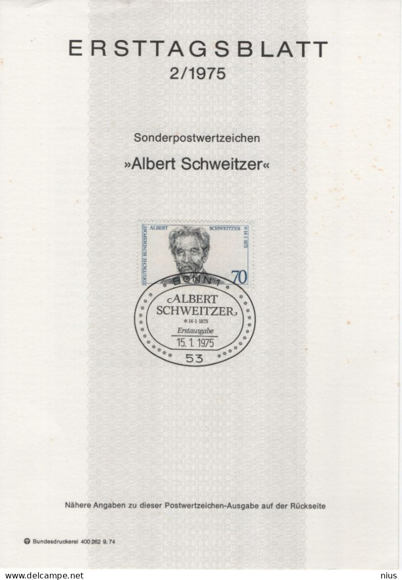 Germany Deutschland 1975-02 Albert Schweitzer, Prize Nobel, Organist Music Musik Writer Philosopher Physician, Bonn - 1974-1980