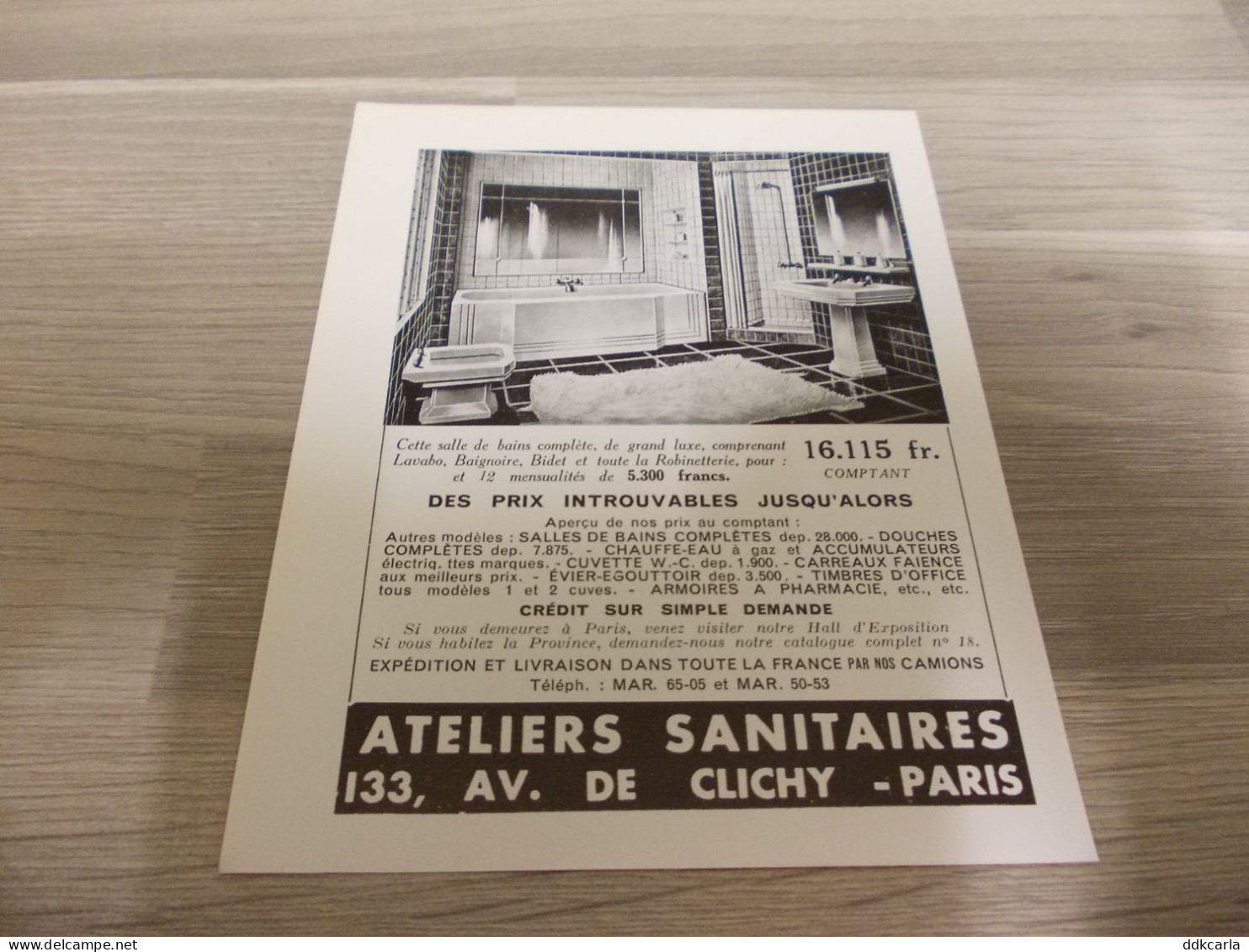 Reclame Advertentie Uit Oud Tijdschrift 1956 - Ateliers SANITAIRES à Paris - Advertising