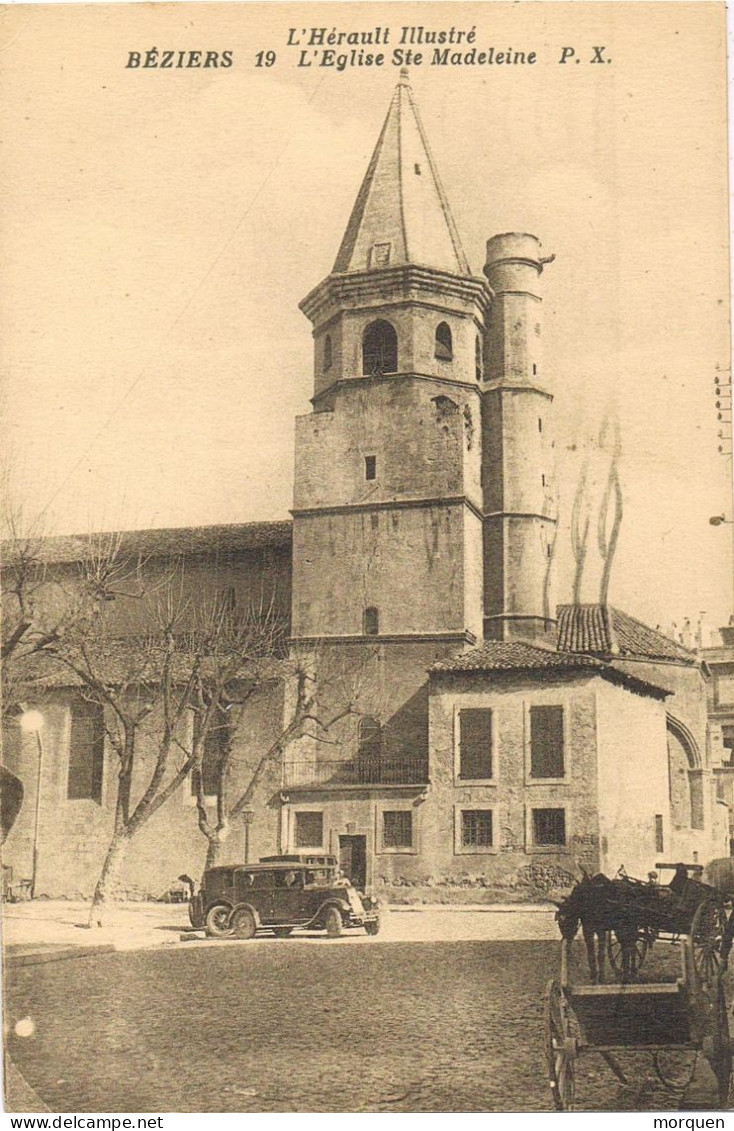 54891. Postal BEZIERS (France) 1941 A BARCELONA. Guerra Civil, CENSURA Gubernativa Llegada. Iglesia La Madeleine - Lettres & Documents