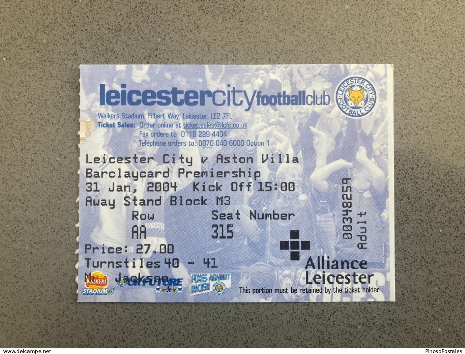 Leicester City V Aston Villa 2003-04 Match Ticket - Tickets & Toegangskaarten