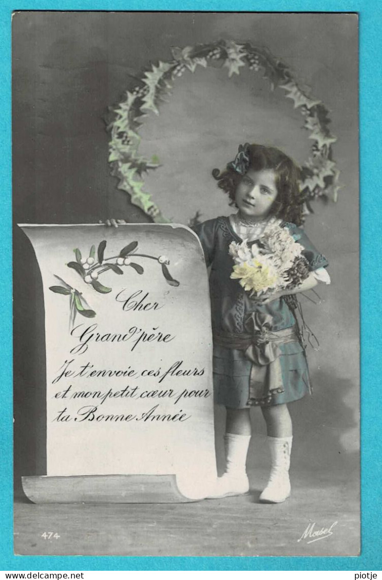 * Fantaisie - Fantasy - Fantasie (Bonne Année - Happy New Year) * (Masel 474) Cher Grand'Père, Enfant, Child, Girl - Año Nuevo