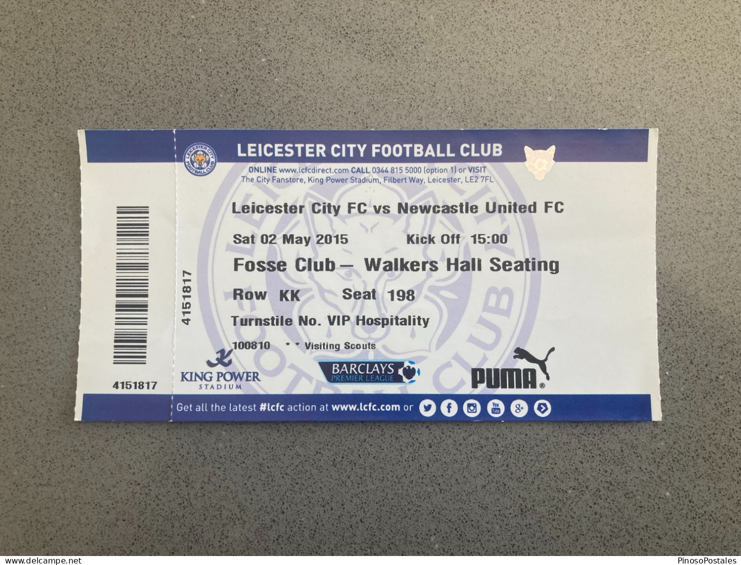 Leicester City V Newcastle United 2014-15 Match Ticket - Biglietti D'ingresso