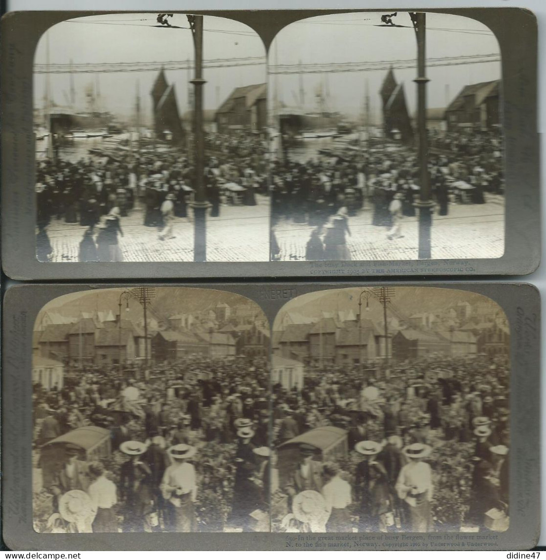 PHOTOS STÉRÉOSCOPIQUES -NORVERGE - BERGEN - Market  ( Marché) Lot De 2 Vues - Stereoscopic