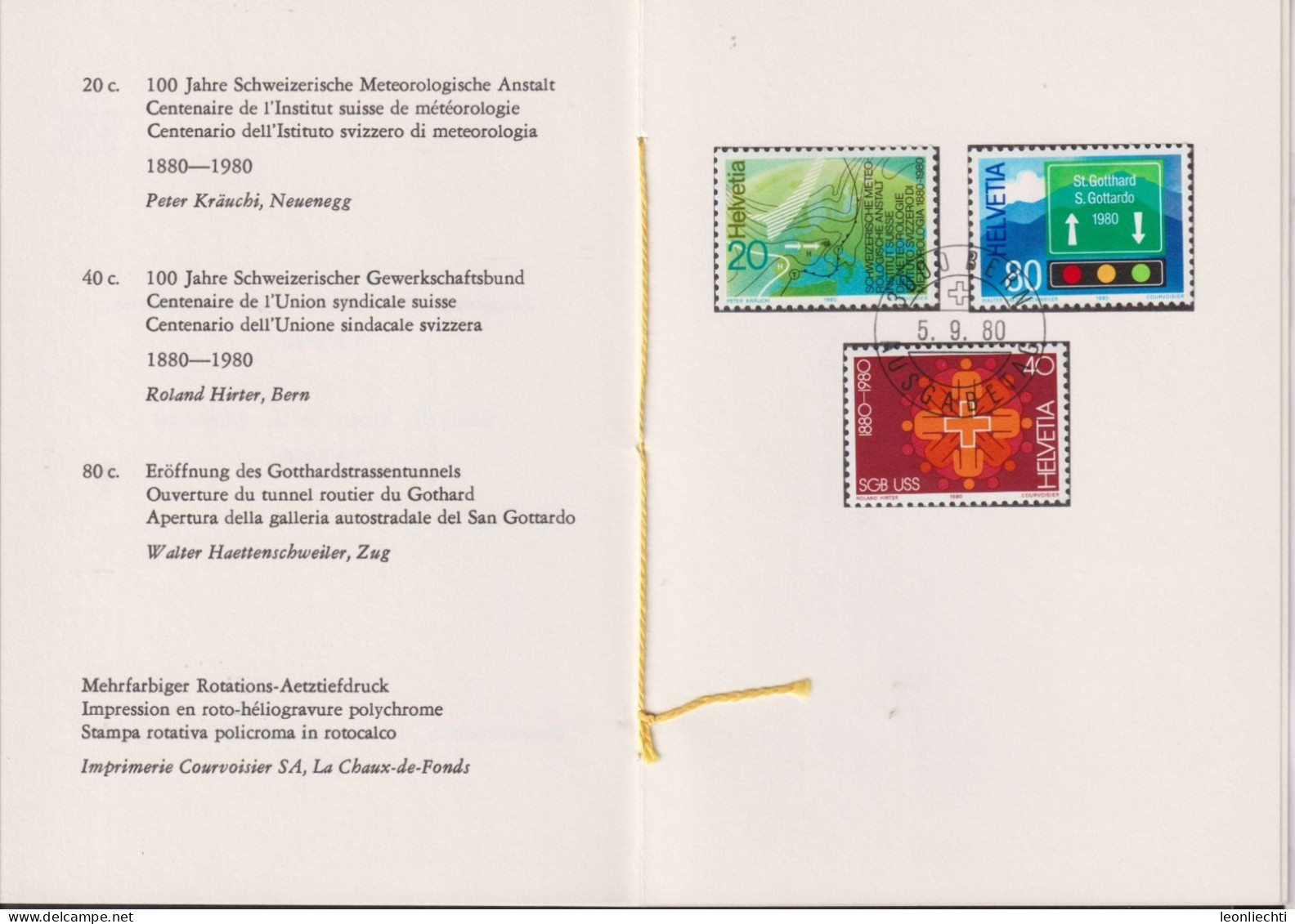 1980 Schweiz PTT Faltblatt Nr.176, ET ° Mi:CH 1184-1186, Zum:CH 642-644, Sondermarken II - Cartas & Documentos