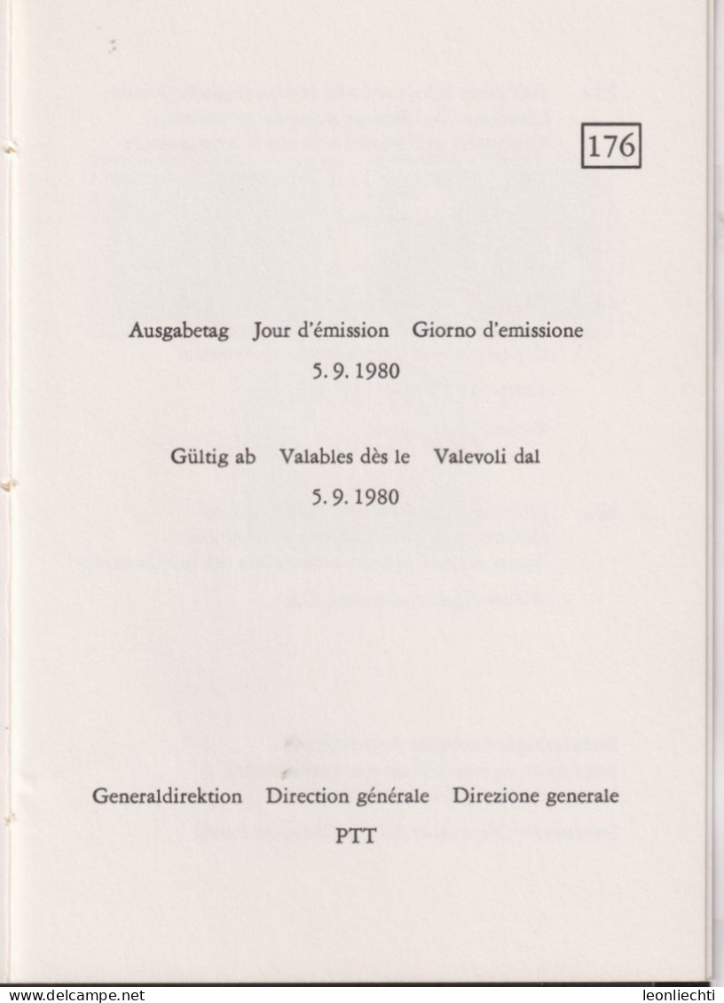 1980 Schweiz PTT Faltblatt Nr.176, ET ° Mi:CH 1184-1186, Zum:CH 642-644, Sondermarken II - Briefe U. Dokumente