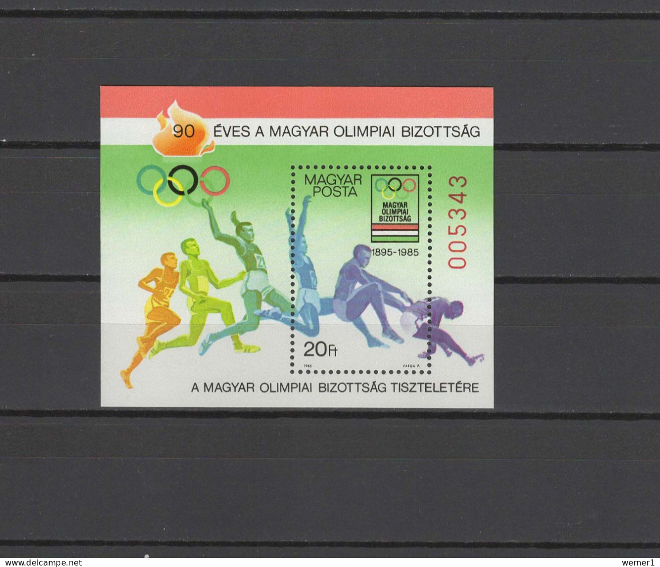 Hungary 1985 Olympic Games, 90th Anniv. Of Hungarian Olympic Committee S/s With Red Number And O/p On Back MNH -scarce- - Verano 1984: Los Angeles