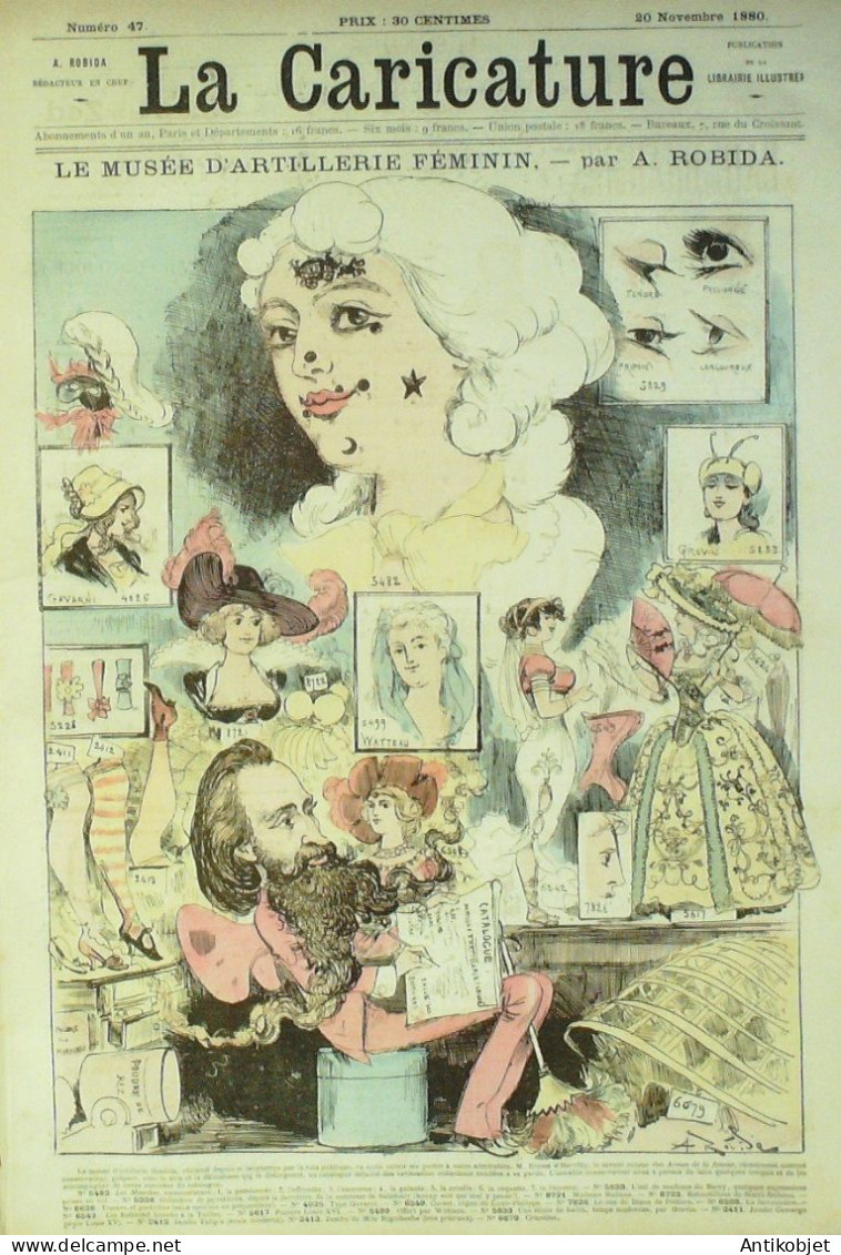 La Caricature 1880 N°  47 Musée D'artillerie Féminin Robida Oscar Pitois Trock Négro - Magazines - Before 1900