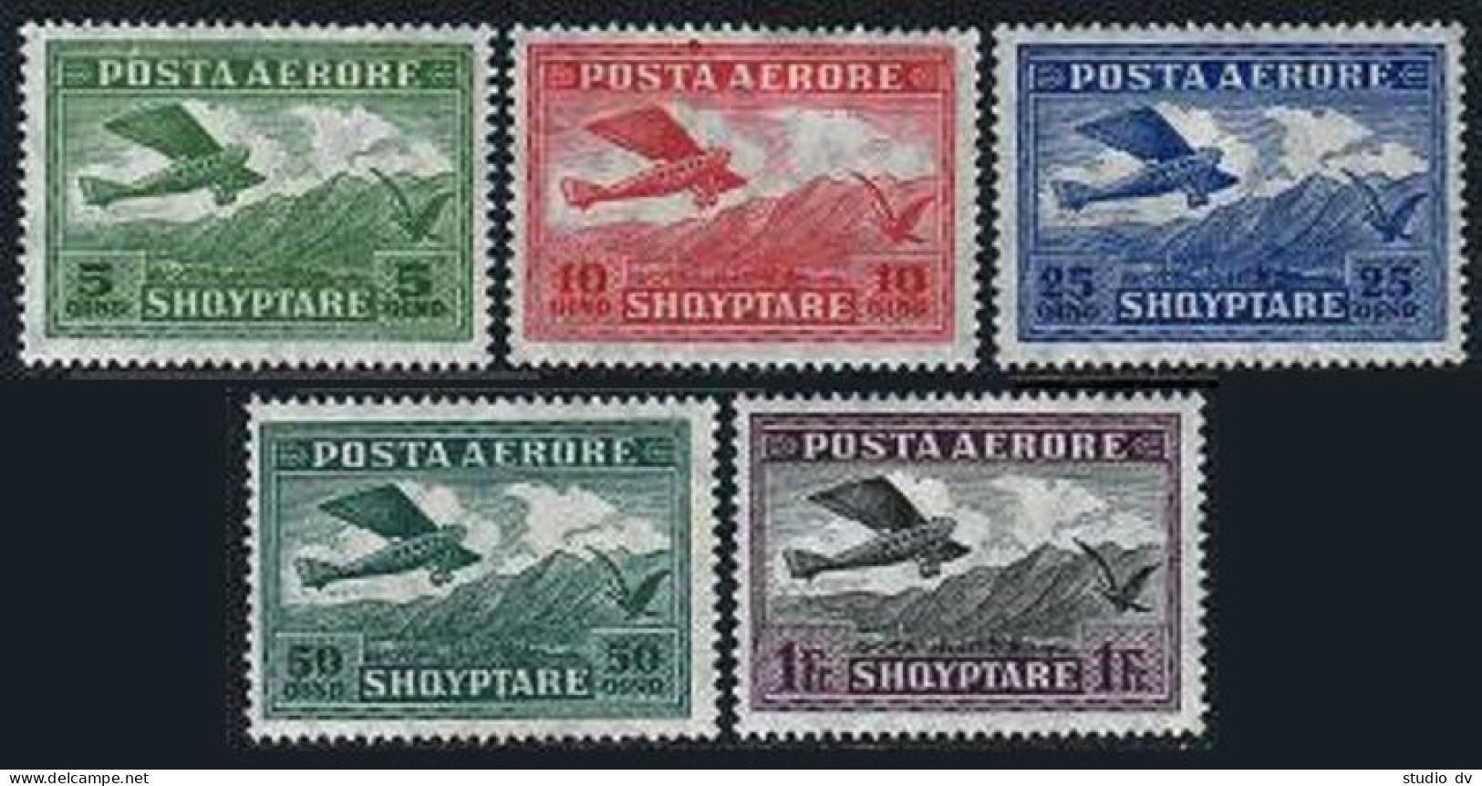 Albania C 1-C5, Hinged. Michel 126-130. Air Post 1925. Mountains, Eagle. - Albanie