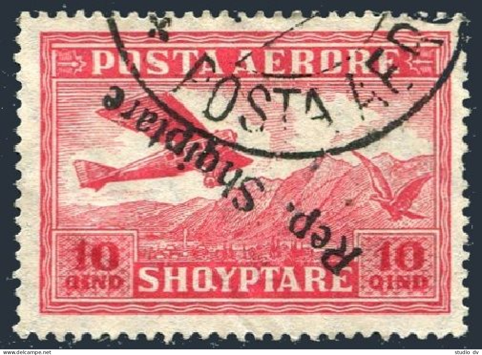 Albania C9a Inverted Overprint, Used. Air Post 1927. Mountains, Eagle. - Albanien