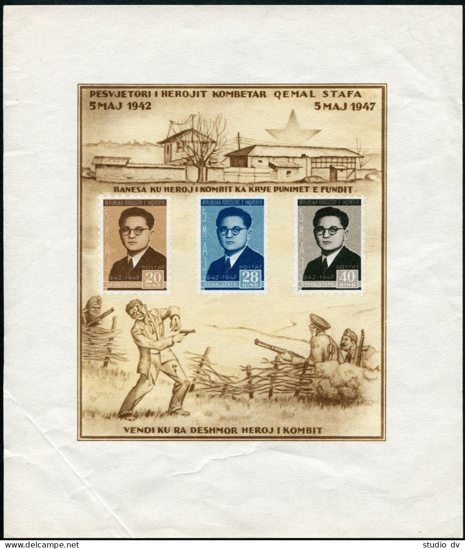 Albania 393a,MNH,bent.Michel Bl.4. 5th Ann.of The Death Of Gemal Stafa,1947. - Albanië