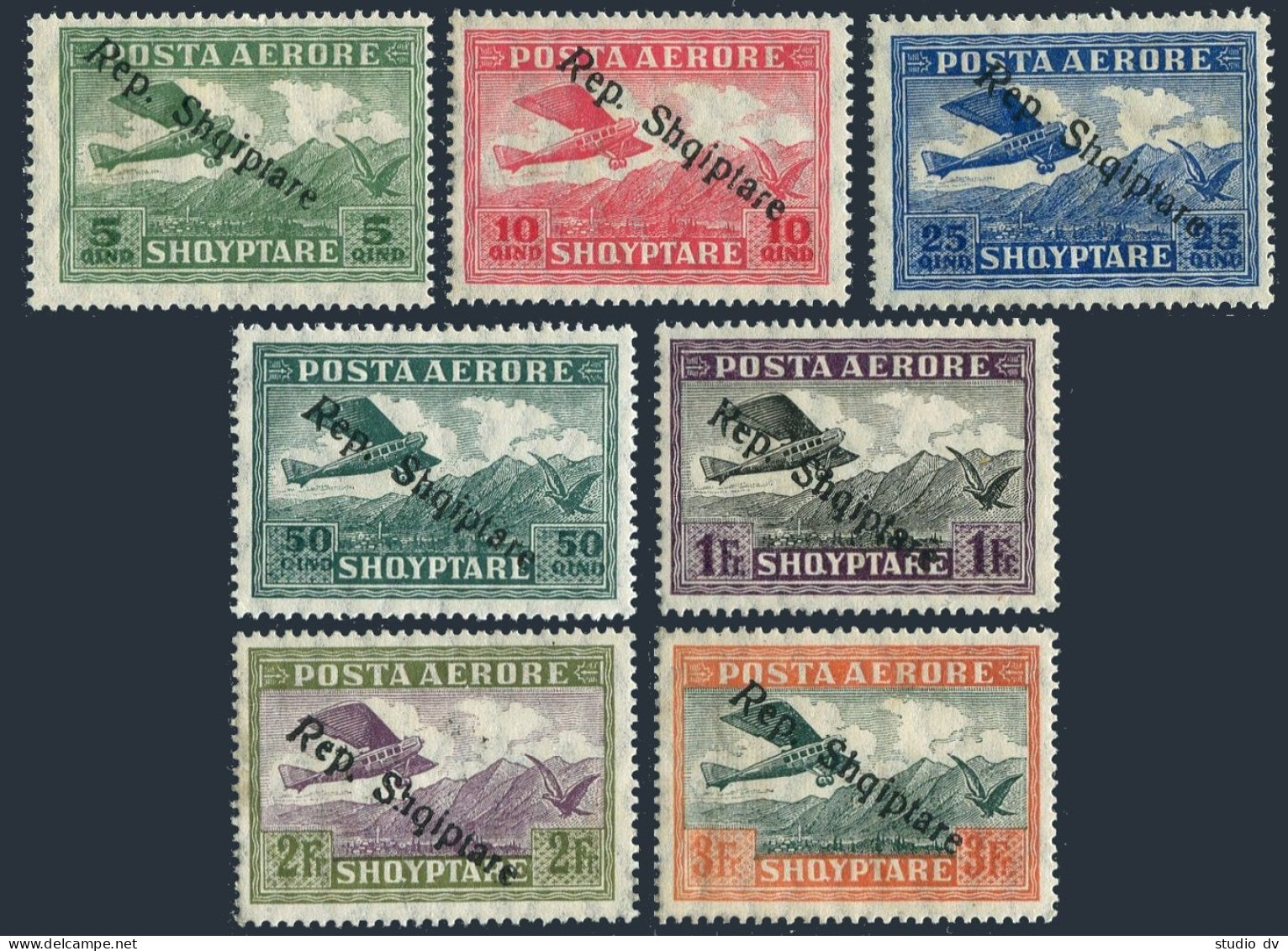 Albania C8-C14, Hinged. Michel 144-150. Air Post 1927. Mountains, Eagle. - Albanie