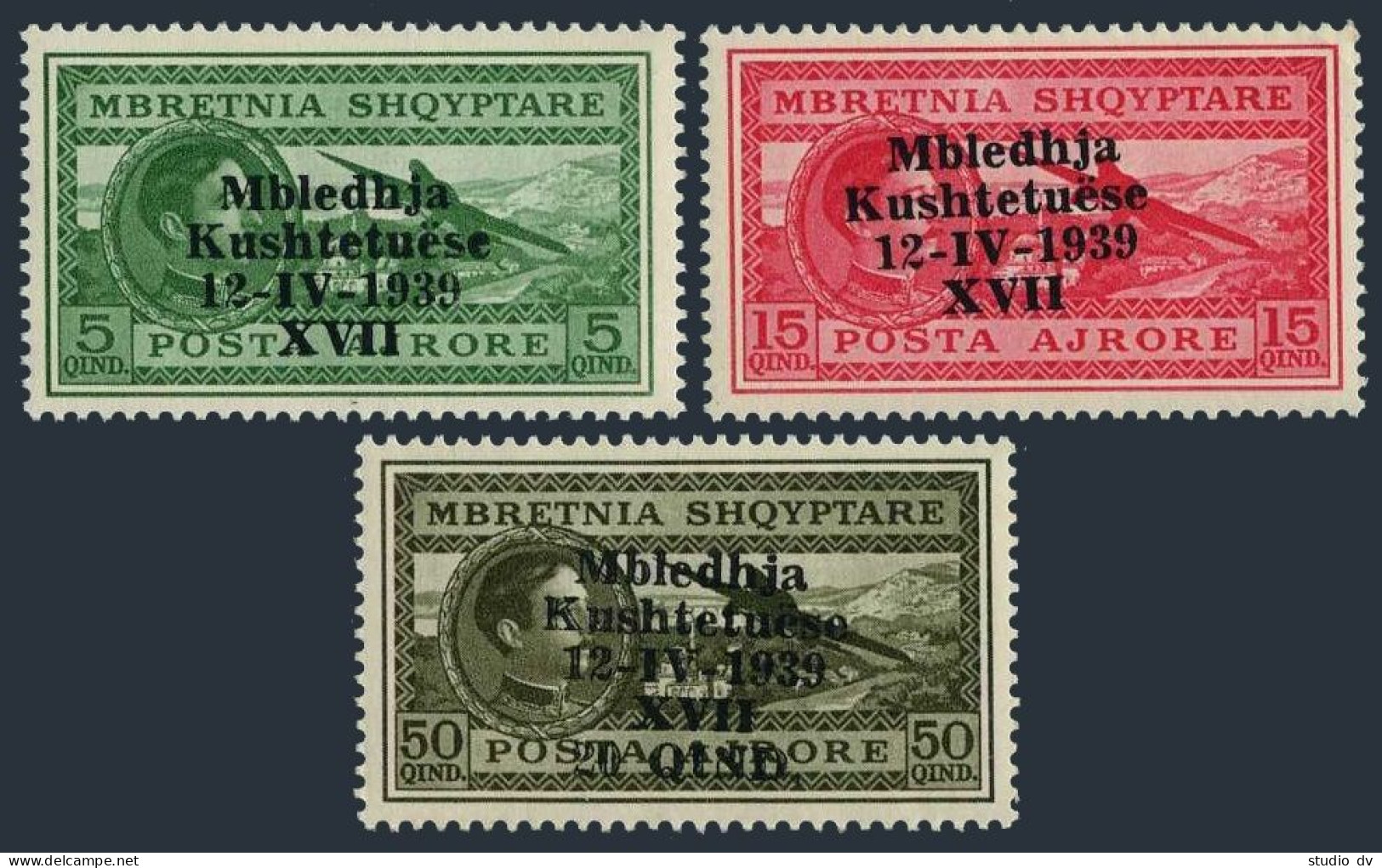 Albania C43-C45, Hinged. Michel 295-297. 1939. Under Italian Dominion. King Zog, - Albanie