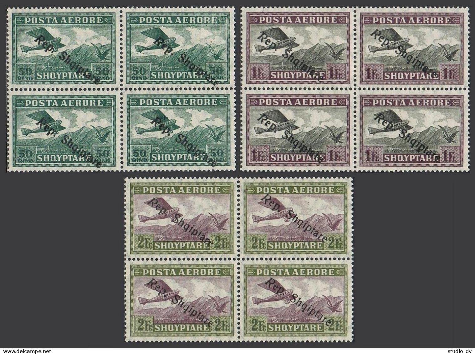 Albania C11-C13 Blocks/4,MNH.Michel 147-149. Air Post 1927.Mountains,Eagle. - Albania