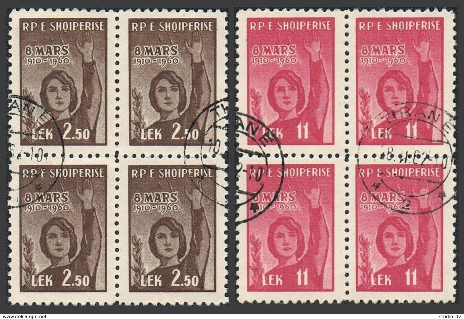 Albania 553-554 Blocks/4, CTO. Mi 591-592. Women's Day Mart 8, 1960.Olive Branch - Albanien