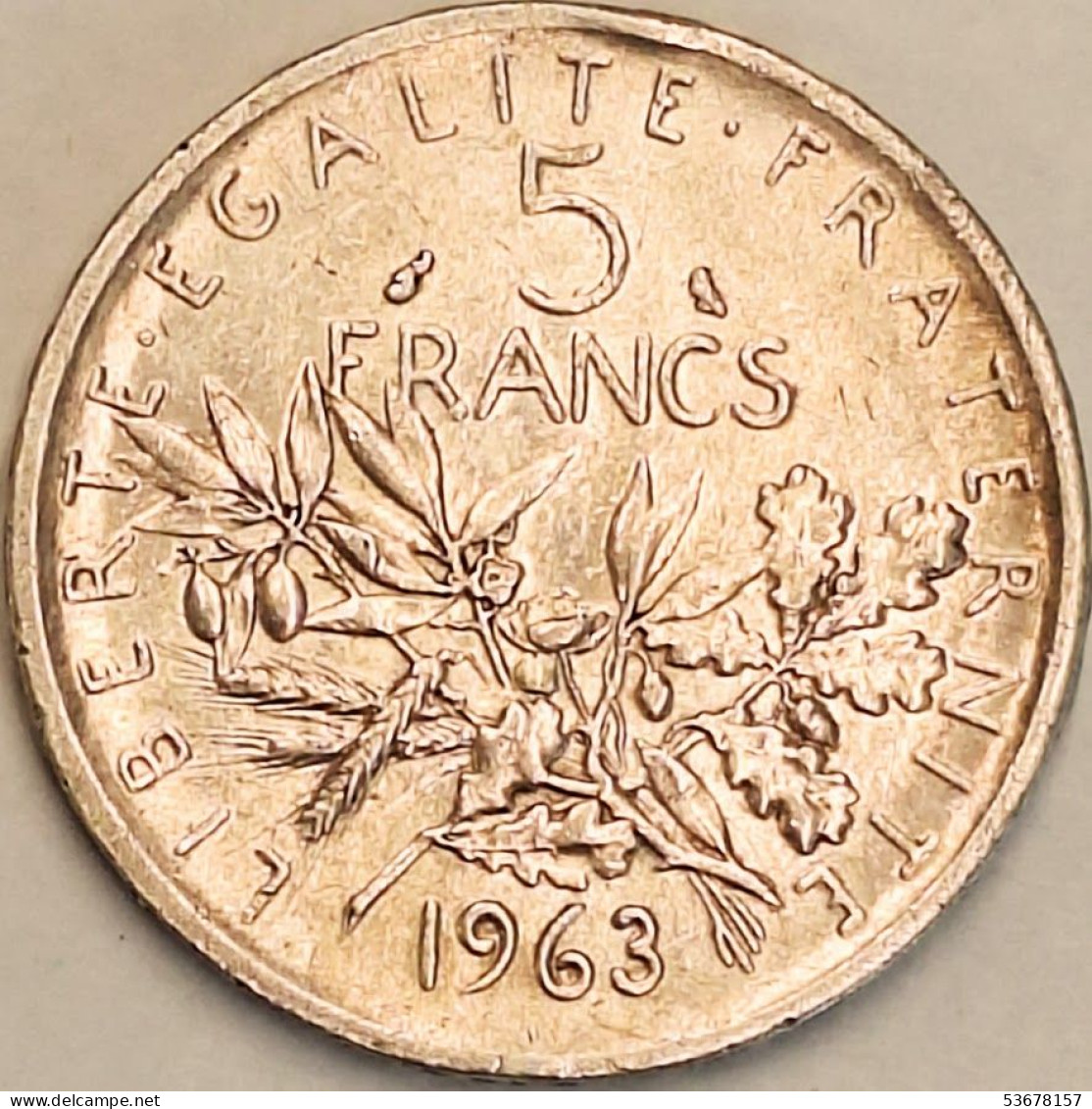 France - 5 Francs 1963, KM# 926, Silver (#4332) - 5 Francs