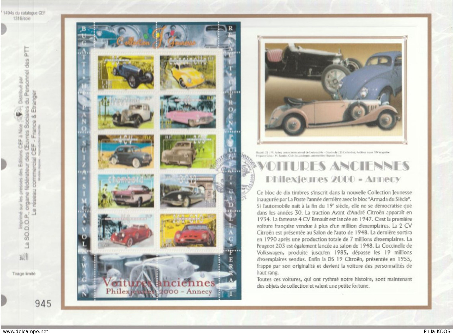 "  VOITURES ANCIENNES " Sur Feuillet CEF Sur Soie De 2000. N° YT BF 30 Parfait état FDC à Saisir !!! - 2000-2009