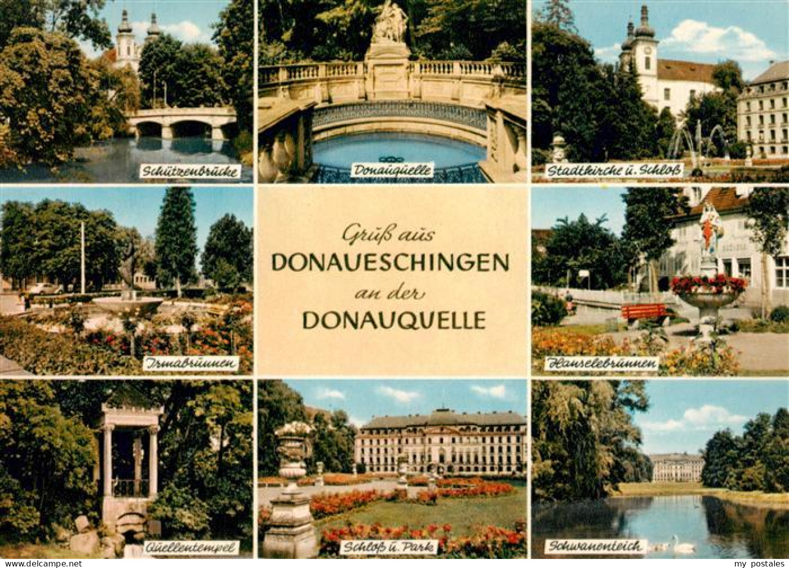 73927534 Donaueschingen Schuetzenbruecke Donauquelle Stadtkirche Irmabrunnen Han - Donaueschingen