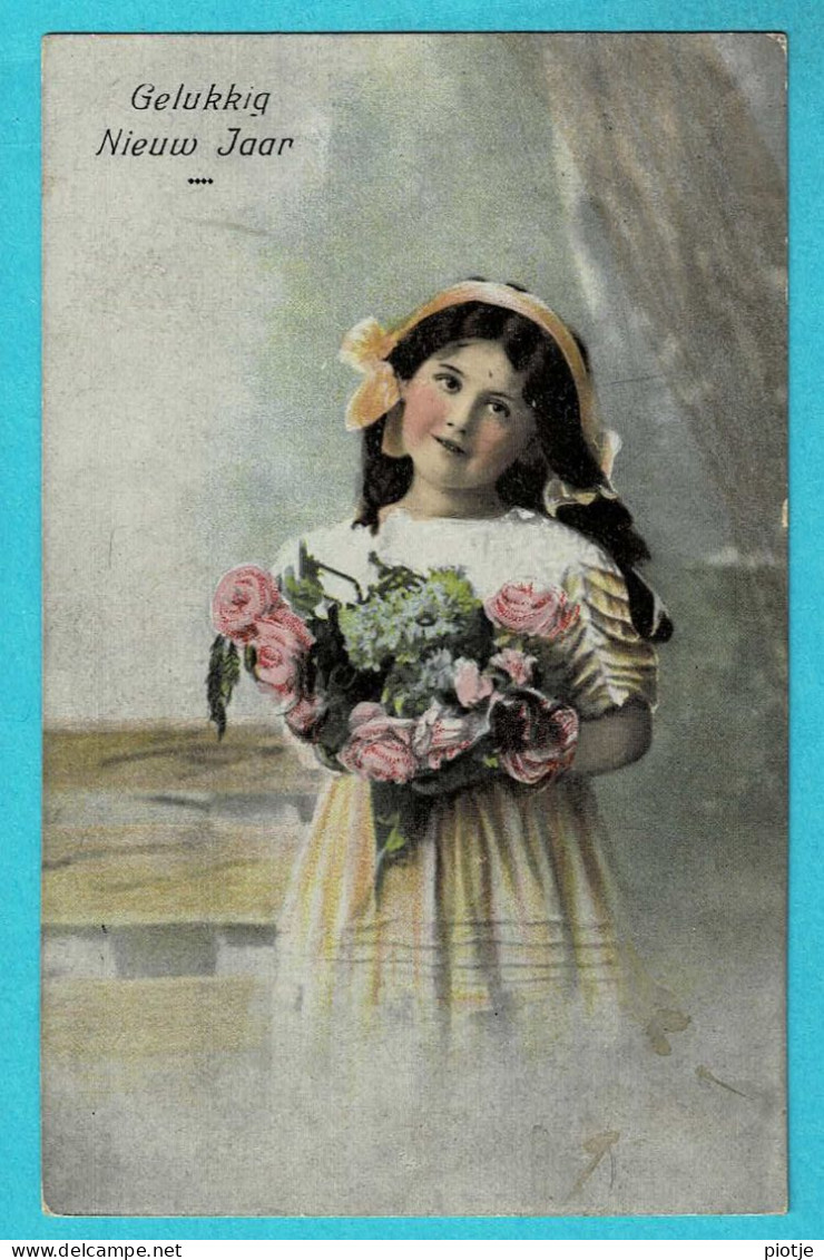 * Fantaisie - Fantasy - Fantasie (Bonne Année - Happy New Year) * (1817/2) Girl, Fille, Meisje, Fleurs, Flowers, Old - Año Nuevo