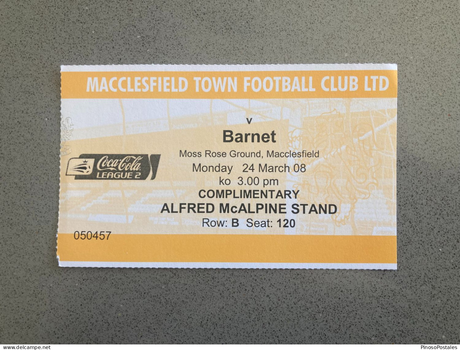 Macclesfield Town V Barnet 2007-08 Match Ticket - Tickets & Toegangskaarten