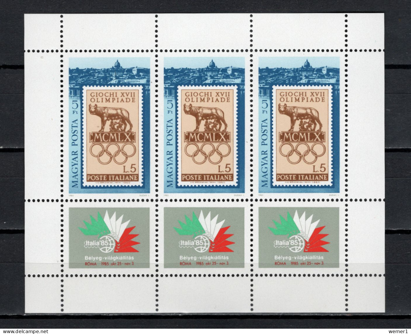 Hungary 1985 Olympic Games, Italia '85 Stamp Exh. Sheetlet MNH - Verano 1984: Los Angeles