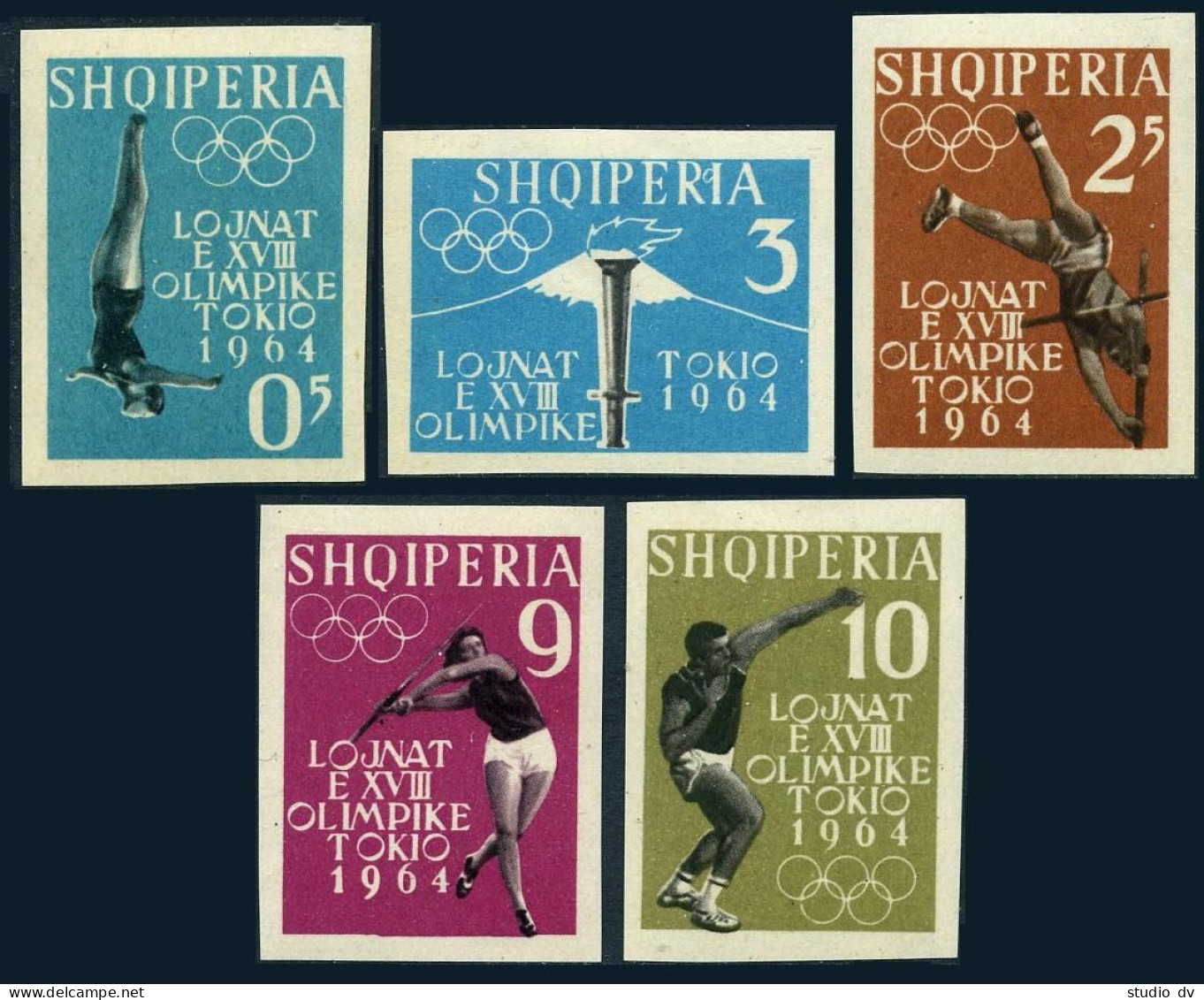 Albania 616-620,620a Imperf,MNH.Michel 657B-661B,Bl.8B. Olympics Tokyo-1964. - Albanië