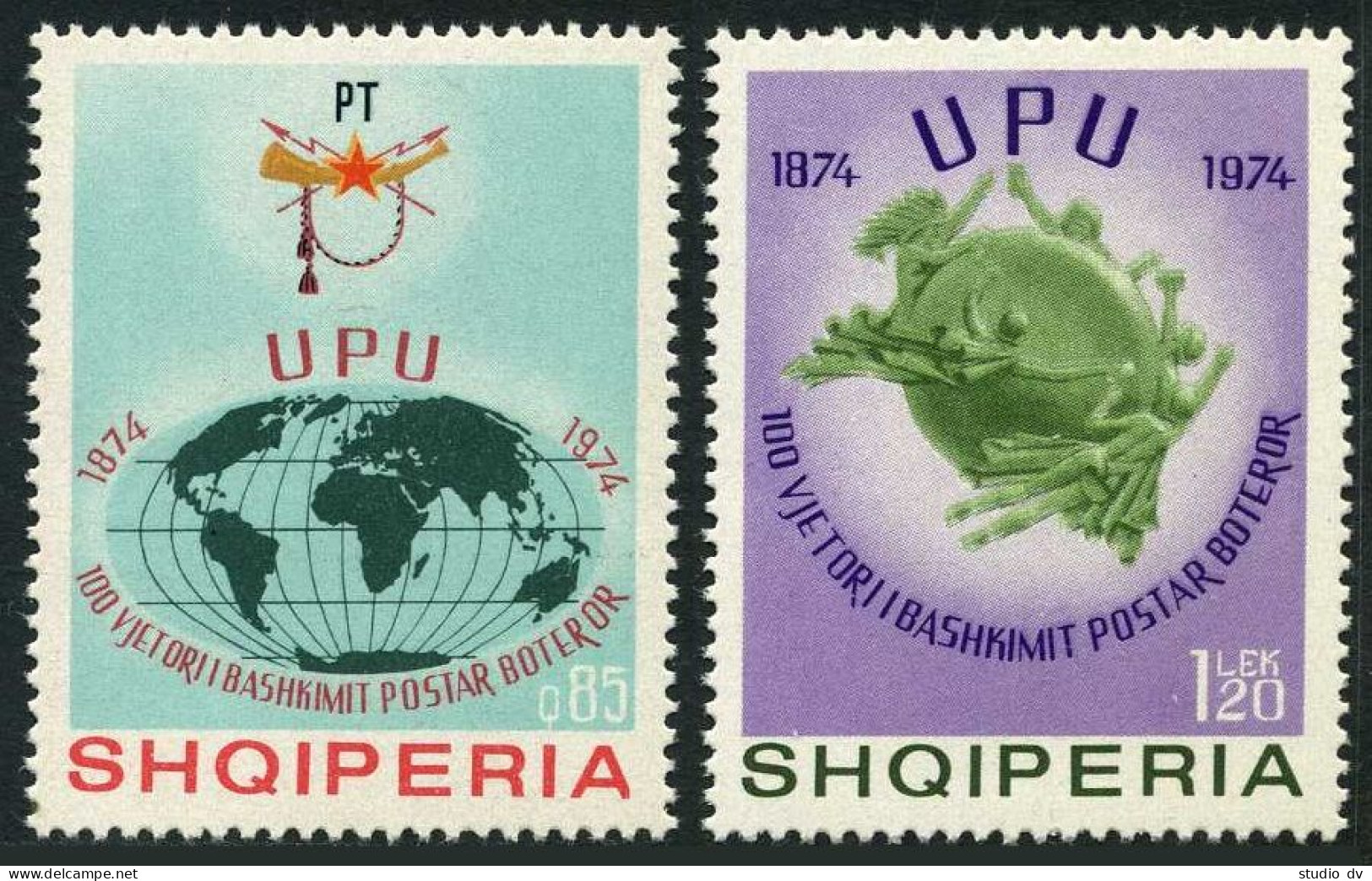 Albania 1601-1603, MNH. Mi 1718-1719,Bl.52. UPU-100, 1974. Globe, Jet Over Globe - Albania