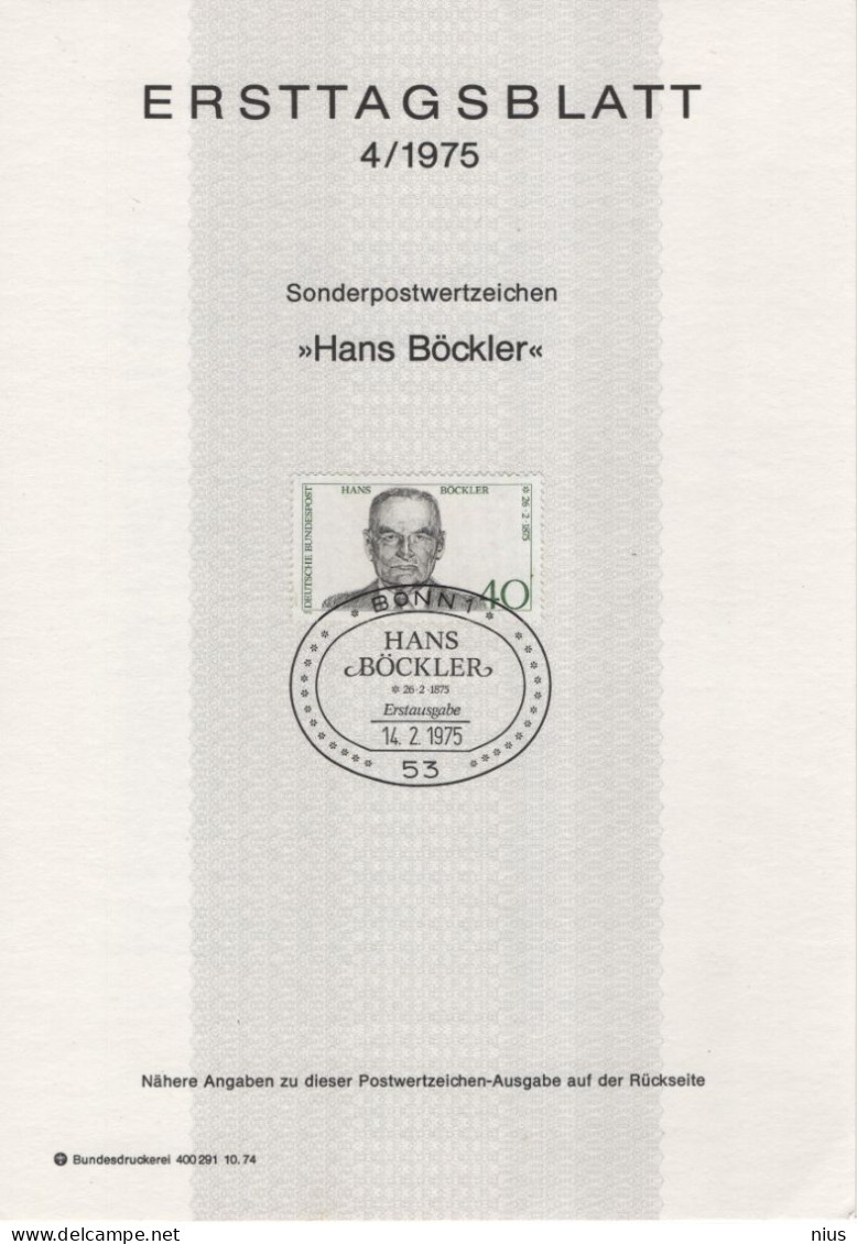 Germany Deutschland 1975-04 Hans Bockler, Trade Union Leader, Canceled In Bonn - 1974-1980