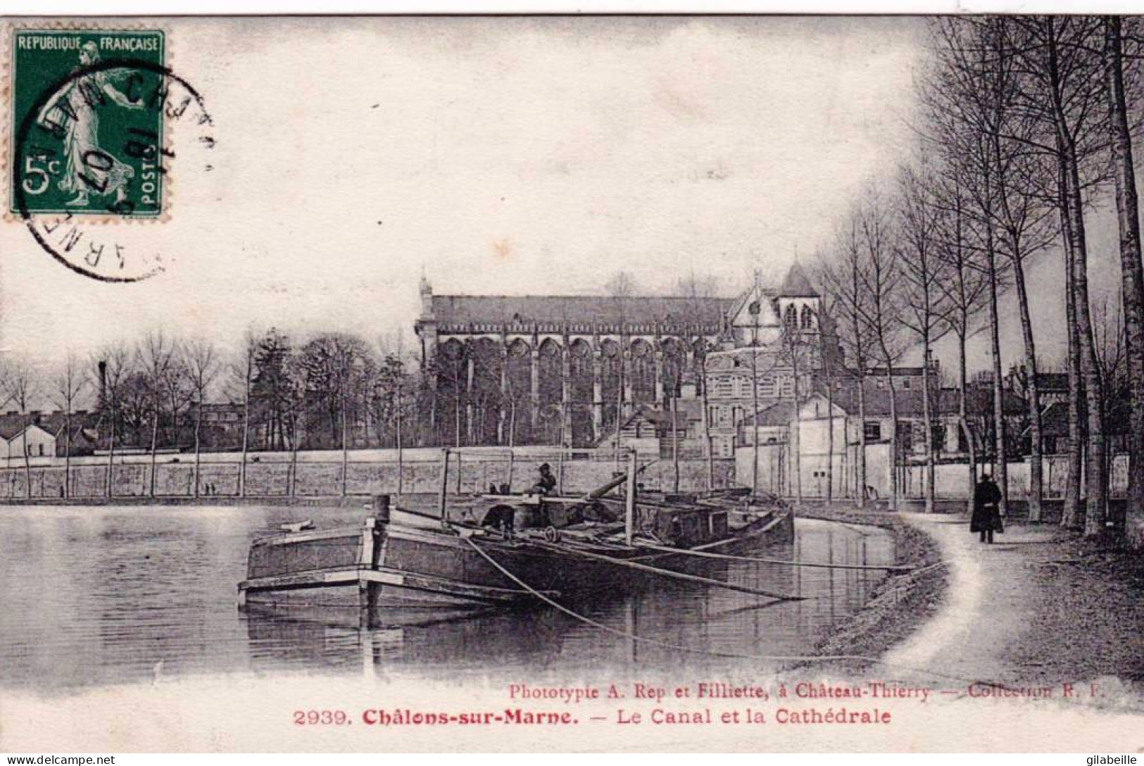 51 - Marne -  CHALONS  Sur MARNE  -  Le Canal Et La Cathedrale - Péniche - Châlons-sur-Marne