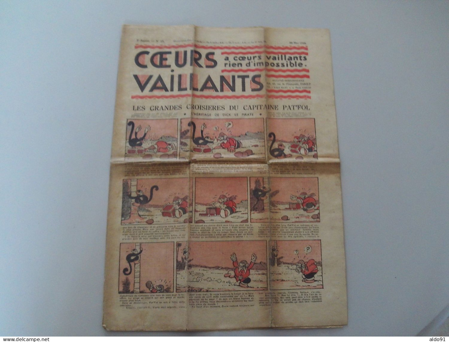 (Pat'Fol, Tintin - Hergé, Marijac) - Lot de 7 Magazines  " COEUR VAILLANT "  N° 13,18,19,21, 23 à 25 (7ème année - 1935)