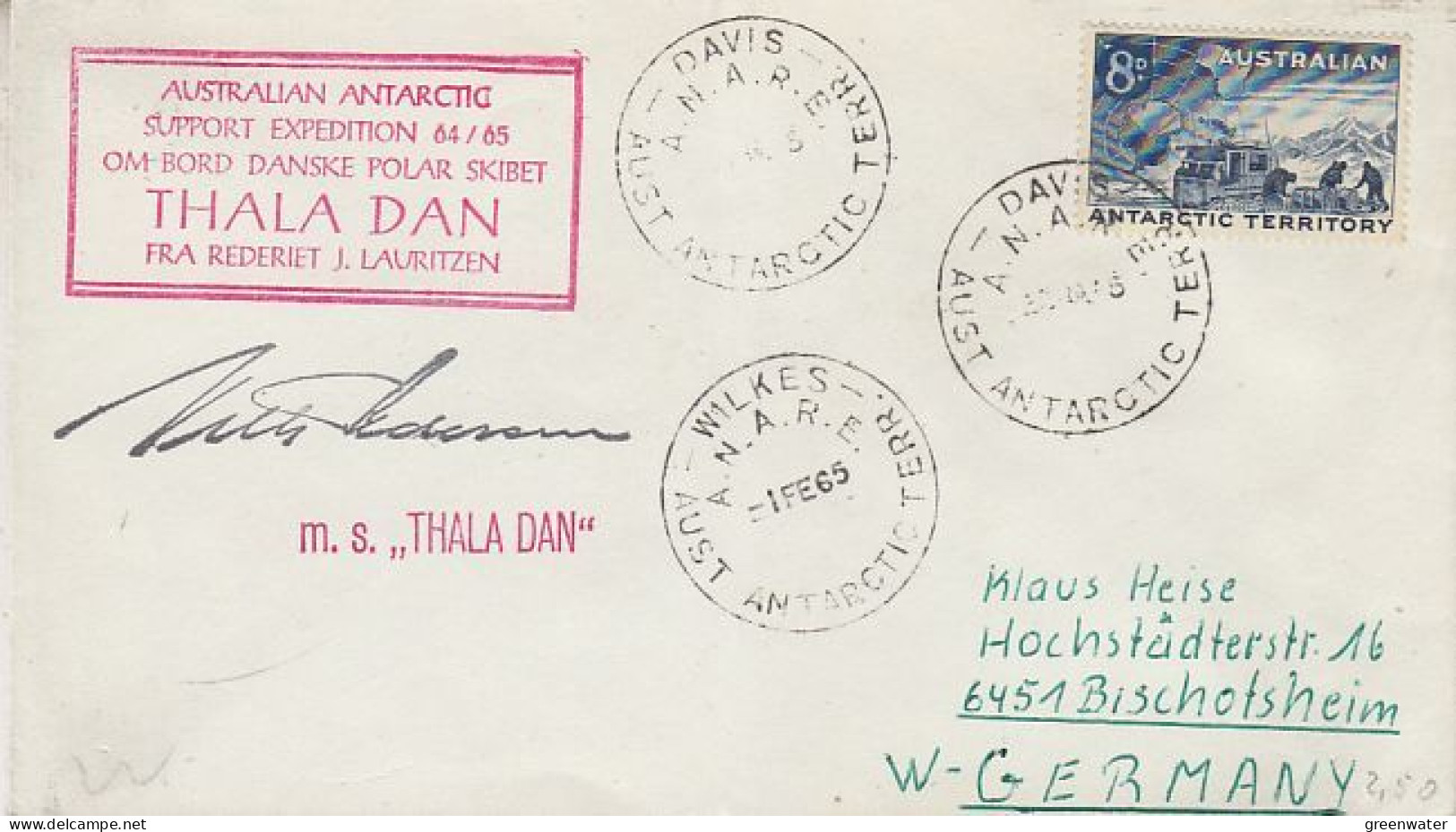 AAT Australian Antarctic Support Expedition Thala Dan Ca Davis & Wilkes May 1965 (59625) - Lettres & Documents