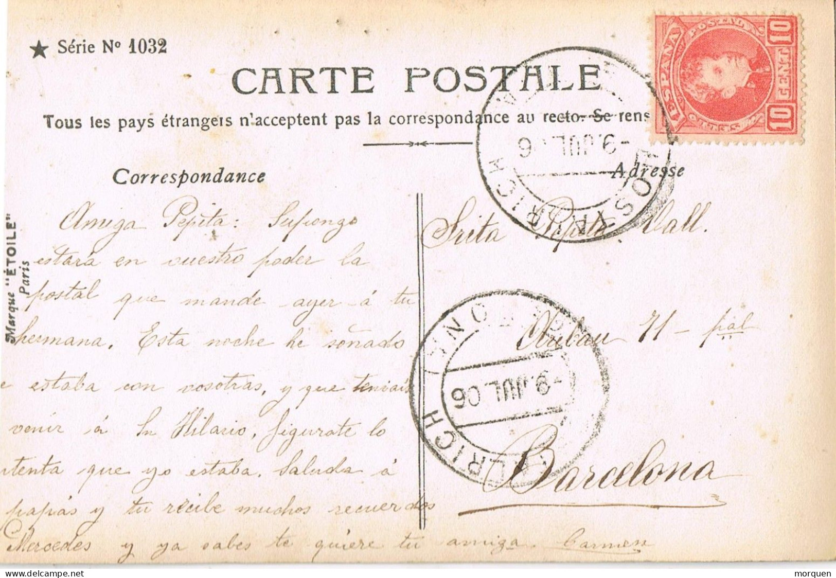 54895. Postal VILADRAU (Gerona) 1906. Fechador De HOSTALRICH. Niña Con Abuelo - Lettres & Documents