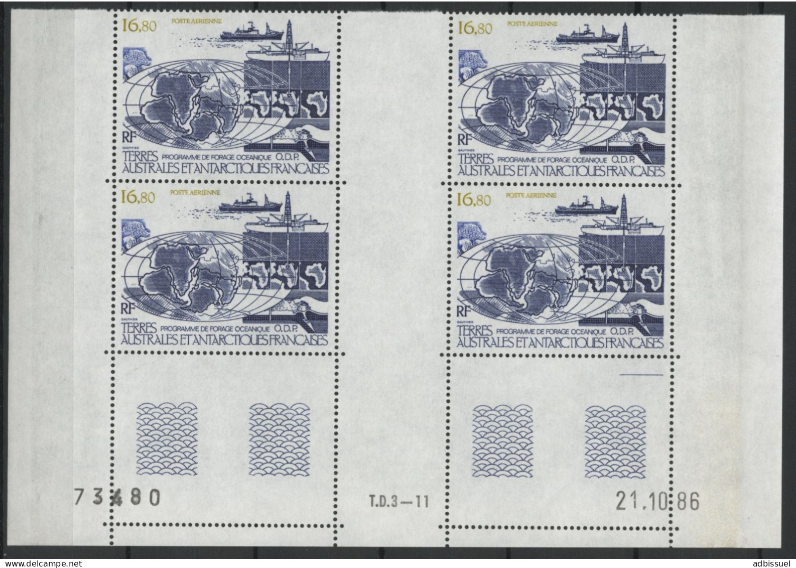 TAAF Poste Aérienne PA N° 98 Bloc De 4 Avec Coin Daté Neuf Sans Charnière ** (MNH). "O.D.P." - Airmail