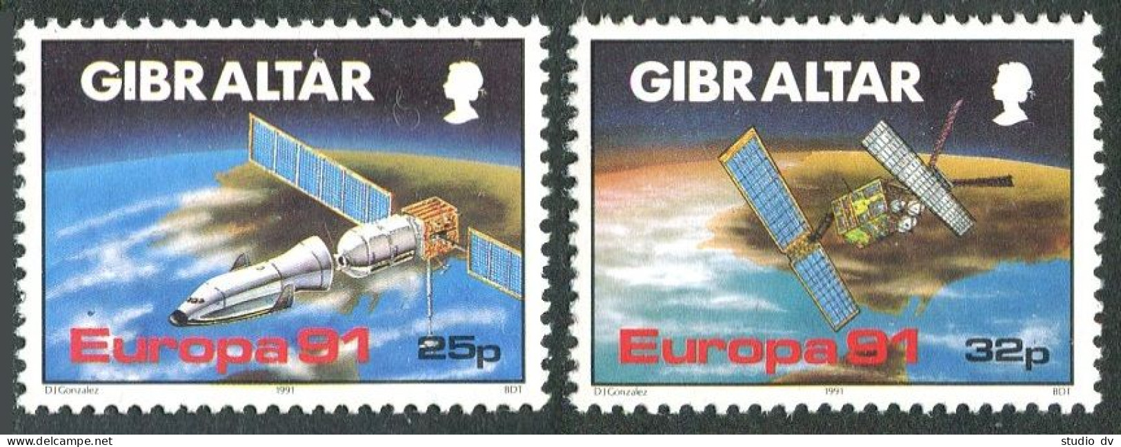 Gibraltar 585-586, Hinged Michel 613-614. EUROPE CEPT-1991. Space Research. - Gibraltar