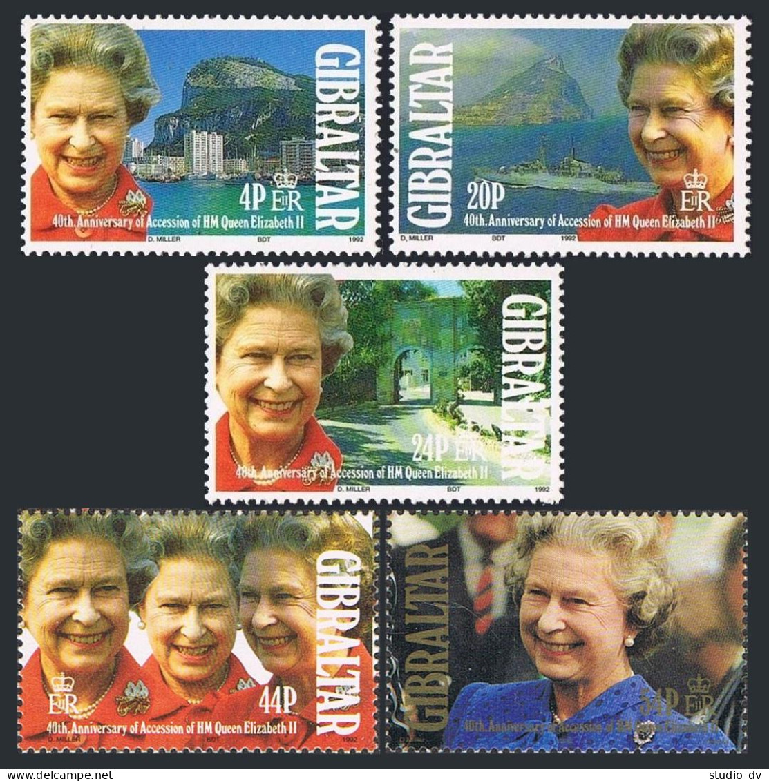 Gibraltar 605-609,hinged. Mi 633-637. Queen Elizabeth II, Reign-40. Views, Ship. - Gibraltar