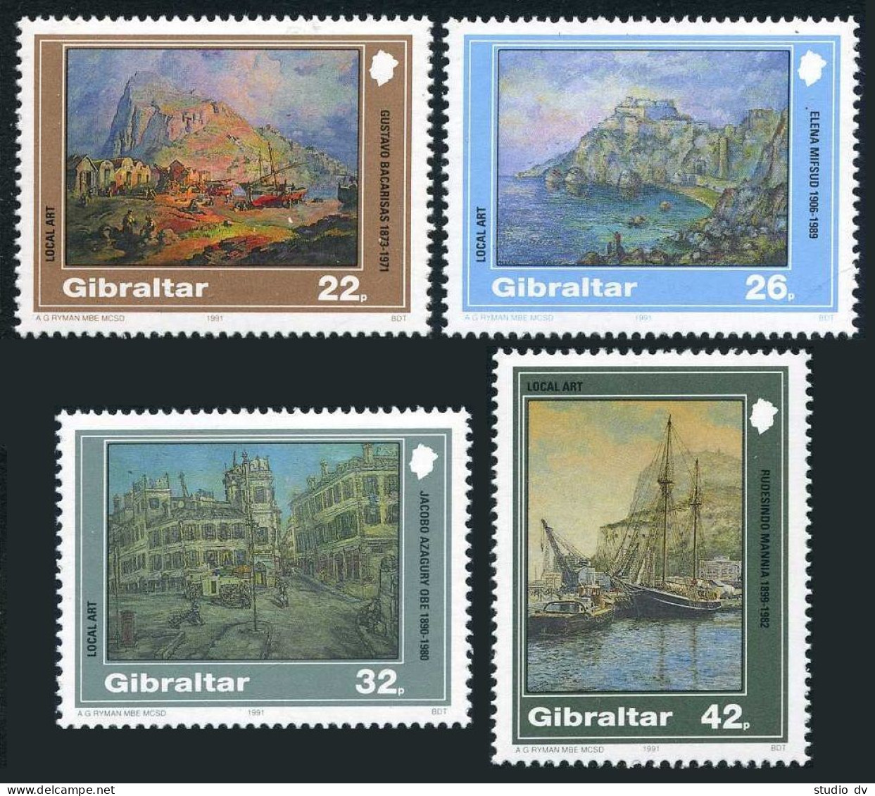 Gibraltar 596-599,hinged. Mi 624-627. Paintings 1991. Bacarisas, Mifsud, Mannia. - Gibraltar