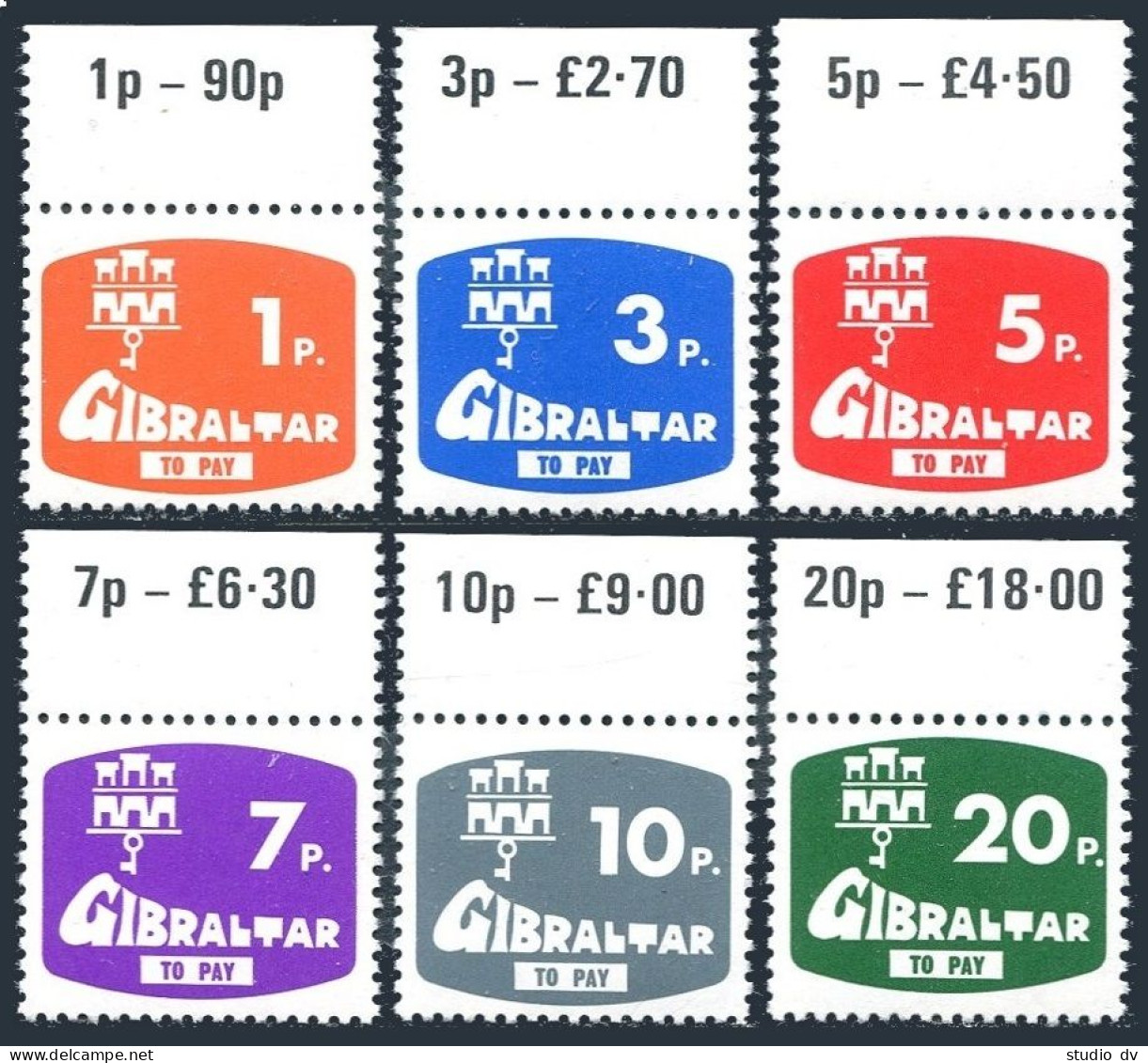 Gibraltar J7-J12, MNH. Michel P7-P12. Due Stamps 1984. Postal Arms, Key. - Gibraltar